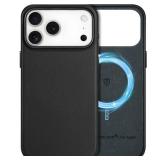 SHIELDON Genuine Leather Case for iPhone 17 Pro Max 6.9in 2025 | Compatible with Magsafe, Magnetic Wireless Charging, Slim Fit, Shockproof, Metal Buttons, Camera Bezel, Protective Phone Cover - Black