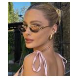 Retro Oval 90s Metal Sunglasses for Women, 2025 Trendy Chic Narrow Gold Sun Glasses Fashion Sunnies