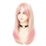 Dai Cloud Blonde and Pink Straight Long Wigs for Women Middle Part Heat Resistant Fiber Hair Wig for Cosplay Halloween Use