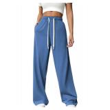 PINSPARK Sweatpants for Womens High Waisted Loose Sweat Pants Straight Wide Legs Pants Fall Trendy Workout Sweatpant with Side Pocket Petite X-Small, Navy