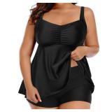Aqua Eve Women Plus Size Tankini Swimsuits with Shorts Bathing Suits Two Piece Swimwear Black 24W