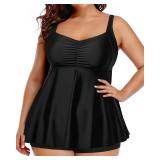 Aqua Eve Women Plus Size Tankini Swimsuits with Shorts Bathing Suits Two Piece Swimwear Black 24W