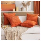 MIULEE Pack of 2 Orange Corduroy Decorative Euro Sham Pillow Covers 26x26 Inch Soft Boho Striped Throw Pillow Covers Modern Farmhouse Home Decor for Summer Sofa Living Room Couch Bed