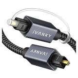 IVANKY Optical Audio Cable, 10ft Toslink Fiber Optic Cord, SPDIF Digital Optical Audio Cable for Soundbar, Stereo Systems, Home Cinema, Xbox OnePS4TV, Braided, Gold-Plated Connectors,3M,Grey