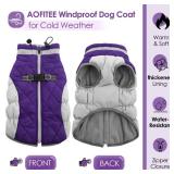 AOFITEE Dog Coat, Warm Dog Winter Coat for Large Dogs, Reflective Turtleneck Dogs Jacket with Harness Built in, Waterproof Windproof Pet Puffer Jacket Fleece Vest for Cold Weather, Purple XXXL