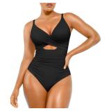 SHAPELLX Swimsuits Women Black Tummy Control Bathing Suit Shapewear Swimsuits Women Slimming Swimwear (Black,X-Large)