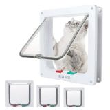 goTeamghjkl Cat Door Flap (Outer Size 7.5\ x 7.8\in), 4 Way Locking Medium Cat Door for Interior Exterior Doors, Weatherproof Pet Door for Cats Doggie Kitty and Kittens with Circumference