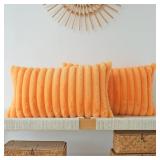 JOJUSIS Pack of 2 Faux Fur Plush Decorative Throw Pillow Covers Couch Cushion Case Soft Pillowcases (Orange, 12 x 20-Inch)