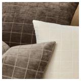 MIULEE Decorative Chenille Check Lumbar Throw Pillow Covers Vintage Plaid Couch Pillows 12x20 Inch Set of 2 Neutral Boho Farmhouse Cushion Covers Modern Home Decor for Sofa Bed Living Room Taupe Grey