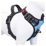 PHOEPET No Pull Dog Harness Reflective Adjustable Vest with a Training Handle, Name ID Pocket, 2 Metal Leash Hooks, 3 Snap Buckles [Easy to Put on and Take Off](M, Baby Blue)
