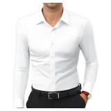 Lion Nardo Slim Fit White Dress Shirt for Men Wrinkle Free Mens Dress Shirts Long Sleeve Tall Muscle Fit Button Up Shirt S