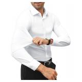 Lion Nardo Slim Fit White Dress Shirt for Men Wrinkle Free Mens Dress Shirts Long Sleeve Tall Muscle Fit Button Up Shirt S