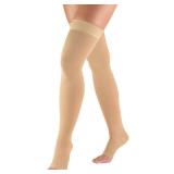 Truform 20-30 mmHg Compression Stockings for Men and Women, Thigh High Length, Dot-Top, Open Toe, Beige, Medium