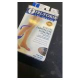 Truform 20-30 mmHg Compression Stockings for Men and Women, Thigh High Length, Dot-Top, Open Toe, Beige, Medium