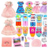 20 Pcs 5.3 Inch Doll Clothes and Accessories Include 5 Dresses 3 Outfits Tops and Pants 3 Swimsuits with 2 Shoes 1 Backpack 1 Laptop 1 Pad 1 Glasses 1 Drink 1 Hat for 5.3 - 6 Inch Dolls