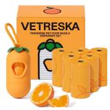 VETRESKA Dog Poop Bag Dispenser with Citrus Scented Waste Bags, Leak Proof, Extra Thick and Large Pet Poop Bags for Walking Dog and Cats Litter, 1 Count Holder and 105 Bags, Orange