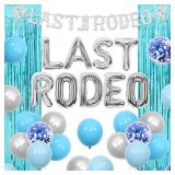 kreat4joy Last Rodeo Bachelorette Decorations Blue, Disco Cowgirl Bachelorette Party Decorations, Last Rodeo Foil Balloons Banner Fringe Curtain for Women Western Bridal Shower