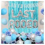 kreat4joy Last Rodeo Bachelorette Decorations Blue, Disco Cowgirl Bachelorette Party Decorations, Last Rodeo Foil Balloons Banner Fringe Curtain for Women Western Bridal Shower
