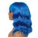 LANICE Blue Wig Short Bob Wigs with Bangs for Women Loose Wavy Hair Shoulder Length Blue Wig Synthetic Colorful Wigs for Cosplay Daily PartyUse(Blue,12inch)
