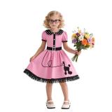 Simplecc 50s Costumes for Girls 1950s Pink Poodle Cutie Costumes with Eye Glasses and Scarf for Kids (8-10 Years)
