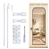 JXYT Over The Door Mirror Hanger,Height Adjustable Doors Mirror Hanger,Comes with Metal Screwdriver+Sticker-Fits Door Depth 1.77 Inch (White, 5 Height Adjustable with Screwdriver + Sticker)