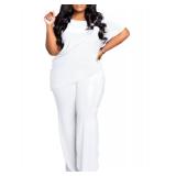 ANICECUT Plus Size 2 Piece Sets for Curvy Women Sexy Summer Short Sleeve Tops Casual Wide Leg Pants Sets Sweatsuits White XL
