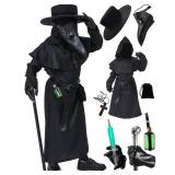 Absolute Vibe Plague Doctor Costume for Kids Halloween Outfit Cosplay Coat Mask for Boys Girls Combo set (Small)