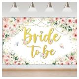 Mocsicka Bridal Shower Backdrop Pink Floral Bride to Be Banner Pink Engagement Bachelorette Party Decorations Photo Booth Props