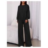 PRETTYGARDEN Womens 2 Piece Sets Long Sleeve Sweatshirt Wide Leg Pants Loose Matching Lounge Set Trendy Fall Outfits (Black,XX-Large)