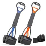 PPOGOO Non-Breakable 2PCS Pooper Scoopers for Large Medium Small Dogs with 24.3inch Long Handle High Strength Material Durable Spring, Easy Grass and Gravel Pick Up Blue and Orange