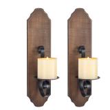 ZOOYOO Black Metal and Wooden Wall Sconce Candle Holders, Elegant Swirling Iron Wall Candle Sconce Holders, Black Hanging Wall Sconce Candle Holders, Set of 2