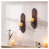 ZOOYOO Black Metal and Wooden Wall Sconce Candle Holders, Elegant Swirling Iron Wall Candle Sconce Holders, Black Hanging Wall Sconce Candle Holders, Set of 2