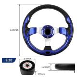 QYMOPAY 12.5inch Boat Steering Wheel, 34 Inch Axle Marine Steering Wheel Adapter, Anti-Slip Carbon Fiber for Boats, Yachts, Pontoon Boats Blue