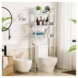 OTK Over-The-Toilet Storage, 3 Tier Bathroom Organizer Shelf, Freestanding Space Saver with Toilet Paper Holder, Multifunctional Over The Toilet Rack, White