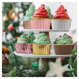 Muffin Cups with Lids 100Pack,Free-Air 3.5Oz Foil Cupcake Liners,Mini Muffin Liners Cupcake Baking Cups,Disposable Muffin Tins Cupcake Wrappers,with Spoons-Brown in gold