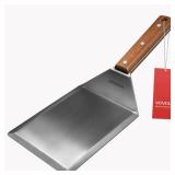 Extra Wide Spatula, Large Metal Spatula with Full Tang Wooden Handle and Beveled Edges for Skillets, Griddles and Grills, Pancake Flipper Turner, Smash Burgers Turner, 6 x 5-inches