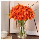 Sahoottie Ranunculus Orange Artificial Flower Faux Silk Mini Peony Flowers Fake Peonies Orange Wedding Flowers Bouquet for Centerpieces Arrangements Bridal Shower Decorations 15 Pcs