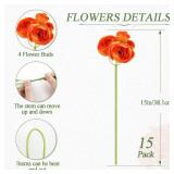 Sahoottie Ranunculus Orange Artificial Flower Faux Silk Mini Peony Flowers Fake Peonies Orange Wedding Flowers Bouquet for Centerpieces Arrangements Bridal Shower Decorations 15 Pcs