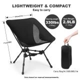 MINGPINHUIUS Portable Folding Camping Chair: Lightweight Height Adjustable Camping Chairs Stable Supports 330 Lbs with Side Pockets for Outdoor Camp, Travel, Beach, Lawn (Black)