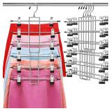 Pants Hangers with Clips,Space Saving Hanging Closet Organizer-6 Tiers Skirt Hangers with 360° Swivel Hook,Closet Organizer-Clothes Hangers- College Dorm Essentials Apartment Essentials- 4 Pack