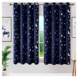 WUBODTI Boys Curtains Navy Blue 100percent Blackout Star Curtains Cute Space Themed Thermal Insulated Room Darkening Blackout Short Drapes for Kids Room Nursery Boys Bedroom(W52 x L63, 2 Panels)