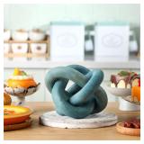 Yalikop 3 Link Wood Knot Decor - Hand Carved Coffee Table Decoration, Boho Chain Link Decor, Modern Shelf, Rustic Objects for Home Living Room Bedroom(Blue)