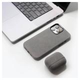 ALTRAALMA for Alcantara Full-Wrap Phone Case for iPhone 15 Series, Compatible with Mag-Safe Wireless Charging, Handmade Full-Wrap Italian Synthetic Suede Cover (for iPhone 15 Pro, Gray)