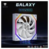 Jungle Leopard Galaxy 120mm PC Reverse Blade Case Fans, ARGB and PWM Cooling Fan PC, Axle Core Double Ring CD Pattern Module Computer Fans, Daisy-Chain 5V RGB Fan (White 3 Pack)