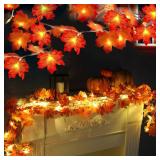 TURNMEON 2 Pack Thanksgiving Decorations Enlarged Maples Leafed Lights Total 20Ft 40LED Fall Decorations for Home, Battery Operated Autumn Garland Waterproof Indoor Outdoor Holiday Thanksgiving Decor