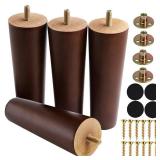 Yaliuliu Brown 8 Inches Furniture Legs Round Solid Wood Sofa Legs Replacement Legs for Cabinet Vanity Couch Chair Dresser Pack of 4