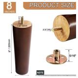 Yaliuliu Brown 8 Inches Furniture Legs Round Solid Wood Sofa Legs Replacement Legs for Cabinet Vanity Couch Chair Dresser Pack of 4