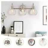 3 Lights Vanity Light, Brushed Nickel Bathroom Light Fixtures, Farmhouse Wall Sconces with Globe Clear Glass Shade, Porch Wall Mount Lamp for Mirror, Kitchen, Porch, Living Room, Workshop (E26 Base)