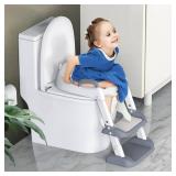 HBTower Potty Training Seat with Step Stool Ladder for Toddlers, Adjustable Kids Toilet Seat with Splash Guard, Anti-Slip Pads and Safety Handles, Comfortable Potty Chair for Boys and Girls (Grey)