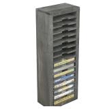MyGift 16 Slot Cassette Tapes Tower, Vintage Gray Solid Wood Freestanding Audio Compact Cassettes Slotted Storage Rack, Analog Audiotapes Holder Stand, Fits Standard Cases Up to 0.7in Thick